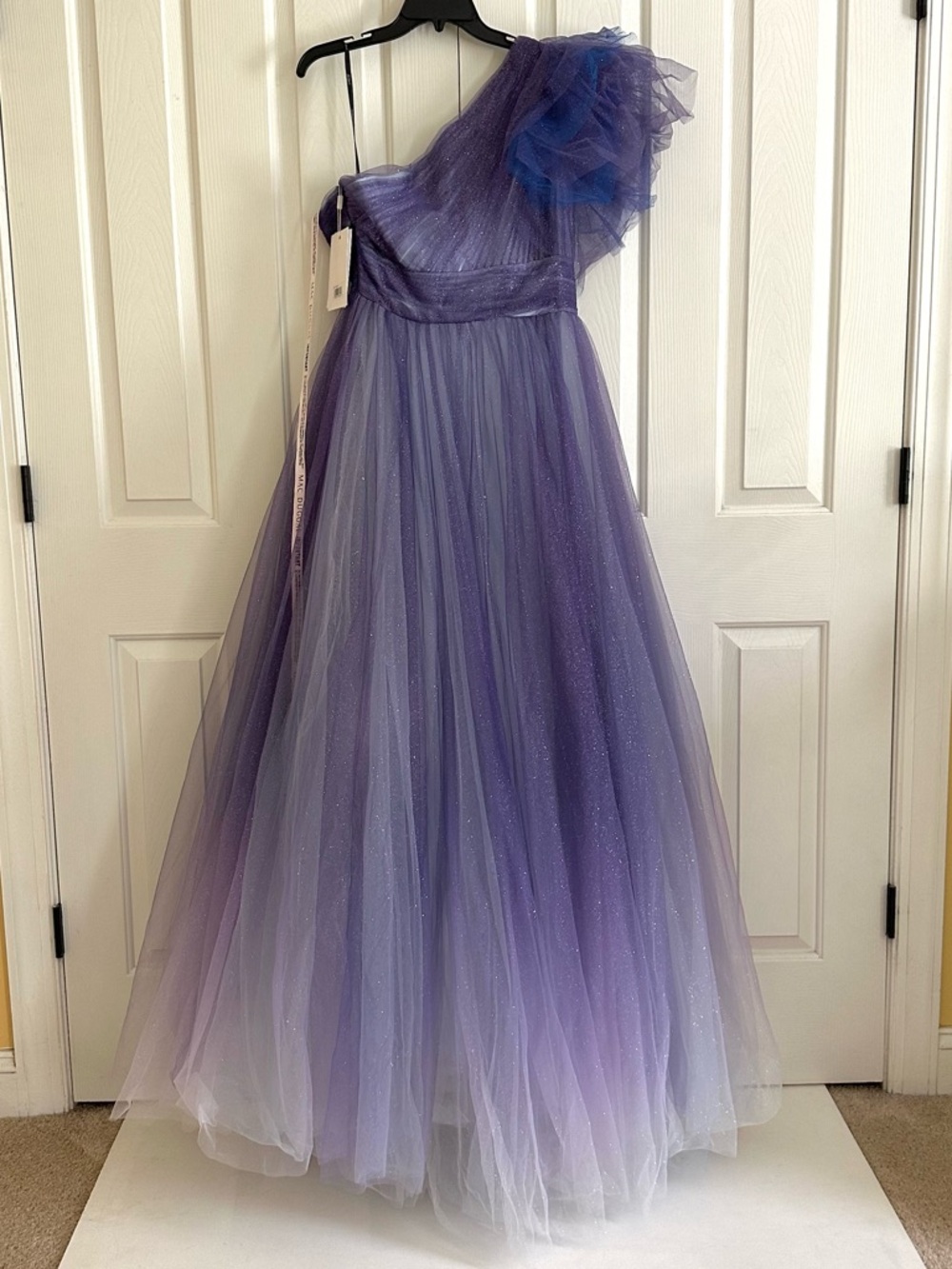 Mac Duggal Lavender Ombré Glitter One-Shoulder Tulle Evening Ball Gown Size 12 - Picture 9 of 11